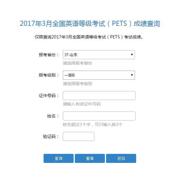 山東省2017年上半年全國(guó)英語(yǔ)等級(jí)考試成績(jī)
